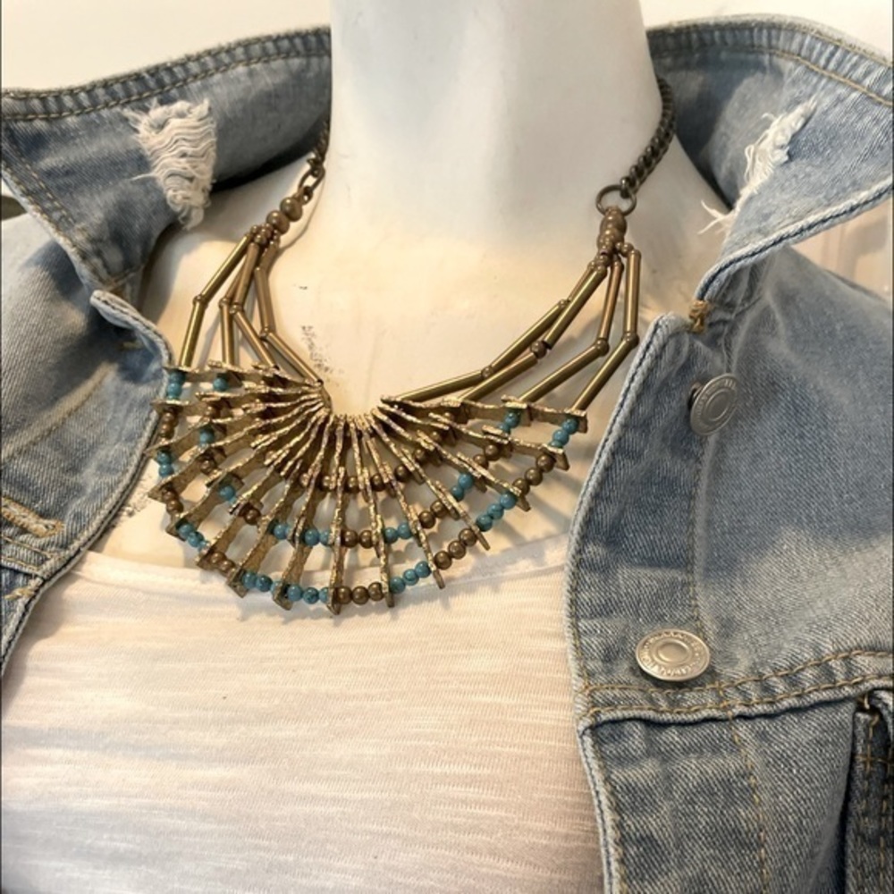 Anthropologie Pam Hiran Necklace Statement Beaded Collar Bib Pearls Rhinestones
